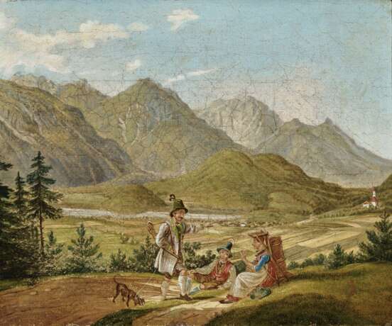 Jäger und Bauernpaar in der Jachenau , Süddeutsch 19. Jahrhundert - фото 1