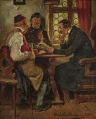 Drei Männer in der Stube , Kauffmann, Hugo 1844 Hamburg - 1915 Prien am Chiemsee 