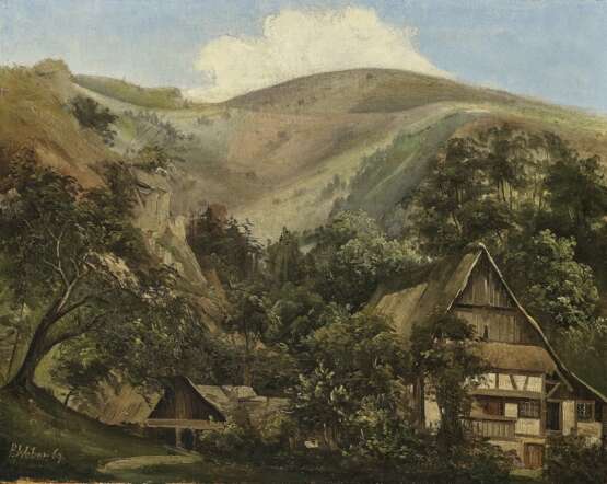 Bauerngehöft in Hügellandschaft , Weber, Paul 1823 Darmstadt - 1916 München - Foto 1
