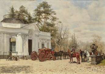 Jagdgesellschaft vor der Amalienburg , Velten, Wilhelm 1847 St. Petersburg - 1929 München 