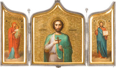 TRIPTYCHON MIT DEM HEILIGEN ALEXANDER NEWSKI FLANKIERT VON DER GOTTESMUTTER UND CHRISTUS