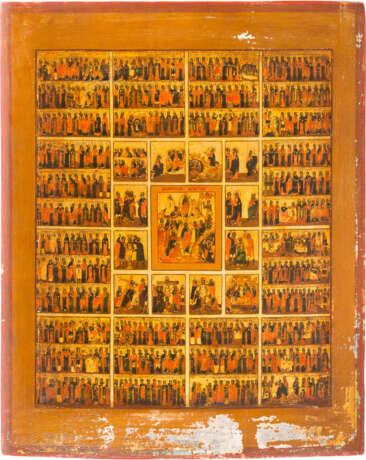LARGE-FORMAT ICON WITH THE RESURRECTION OF CHRIST AND DESCENT INTO HELL, THE PASSION OF THE CHRIST AND THE TWELVE MONTHS - photo 1