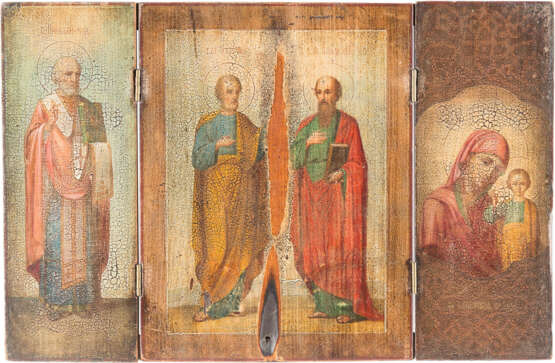 A SMALL ICON WITH CHRIST PANTOKRATOR AND THE TRIPTYCH WITH THE APOSTLES PETER AND PAUL - photo 2