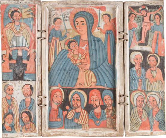 COPTIC TRIPTYCH WITH THE MOTHER OF GOD AND CHRIST WITH A DOVE AND THE HOLY - photo 1