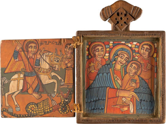 COPTIC POLYPTYCH WITH THE MOTHER OF GOD, THE CRUCIFIXION OF CHRIST AND SELECTED SAINTS - photo 2