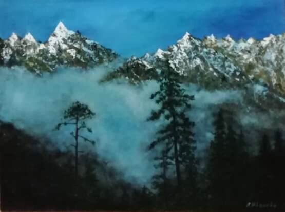 „Die Fernen Berge Berge nebligen“ Siehe Beschreibung Realismus Landschaftsmalerei 2018 - Foto 1
