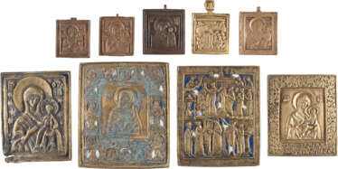 NINE BRONZE ICONS WITH DEPICTIONS OF THE MOTHER OF GOD