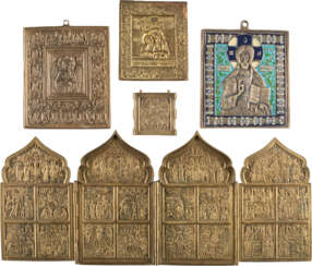 TETRAPTYCHON AND FOUR BRONZE ICONS