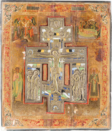 STAUROTHEKE ICON WITH THE CRUCIFIXION OF CHRIST, THE DESCENT FROM THE CROSS AND ENTOMBMENT - photo 1