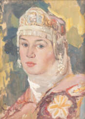 RUSSISCHER MALER Tätig Mitte 20. Jahrhundert Portrait einer Frau in russischer Tracht