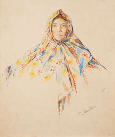 Filipp Andreevich Maljawin. FILIPP ANDREJEWITSCH MALJAWIN 1869 Kasanka/ near Samara - 1940 Nizza Junge Frau mit Tuch - photo 1