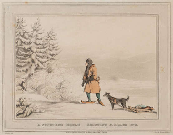 Matthew Dubourg. MATTHEW DUBOURG 1808 - 1838 englischer Graveur 'Ein sibirischer Verbannter schiesst einen schwarzen Fuchs' - Foto 1