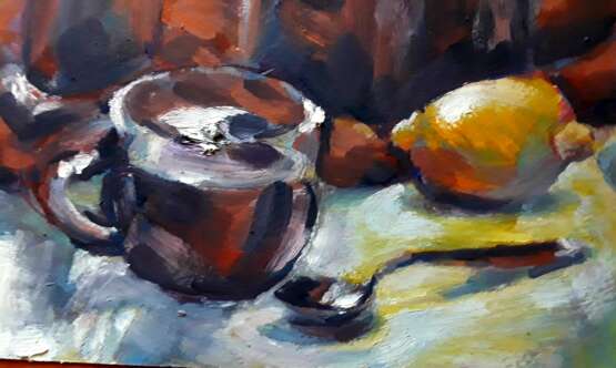 “Coffee and Dunhill” Oil paint Expressionist Still life 2019 - photo 2