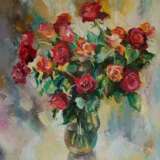 “Red roses in a vase” Canvas Oil paint Impressionist Still life 2017 - photo 1