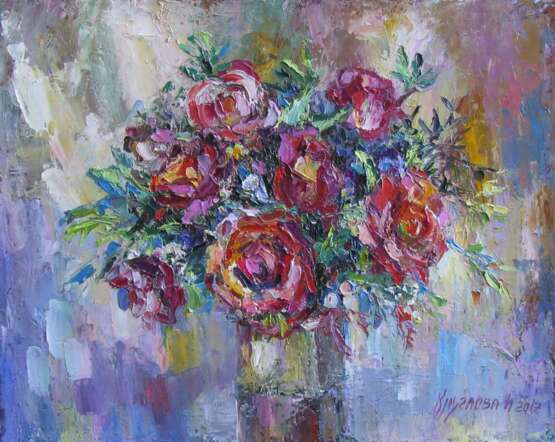 “Red roses” Canvas Oil paint Impressionist Still life 2017 - photo 1