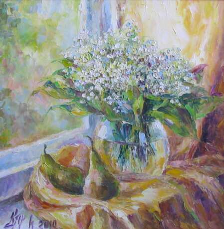 “Lilies and pears” Canvas Oil paint Impressionist Still life 2010 - photo 1