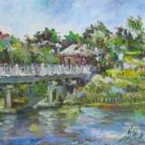 “Pedestrian bridge over Sviyaga” Canvas Oil paint Impressionist Landscape painting 2011 - photo 1