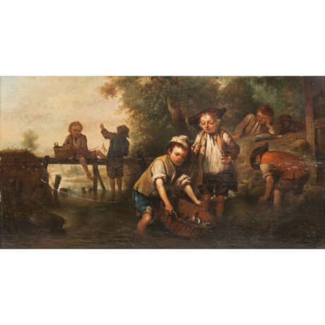 SEEKATZ, Johann Konrad, the Alpine ibex (1719 - 1768), "On the river banks, children playing", - photo 1
