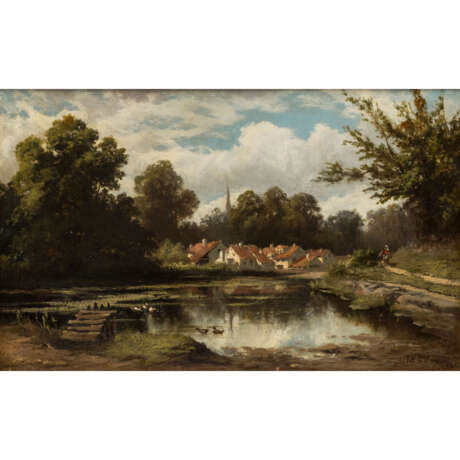PAINTER OF THE 19TH CENTURY.CENTURY., "The village in the back of the small pond" - photo 1