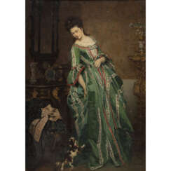 LINDER, L. (Maler 19. Jahrhundert), "Dame mit Hund"