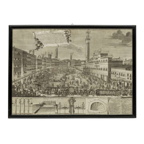 ITALIENISCHER GRAPHIKER des 18. Jahrhundert, "Veduta della piazza di Siena illuminata pel solenne ingresso della ... G. Principessa di T - фото 2