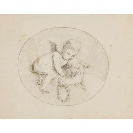 KÜNSTLER des 18. Jahrhundert, wohl Frankreich, "Zwei Putten mit Blumenkranz", - фото 1