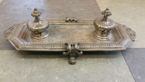 Antique silver Plated Desk set double inkwell