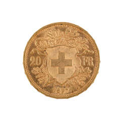 Schweiz/GOLD - 20 Franken 1897/B, Vreneli,