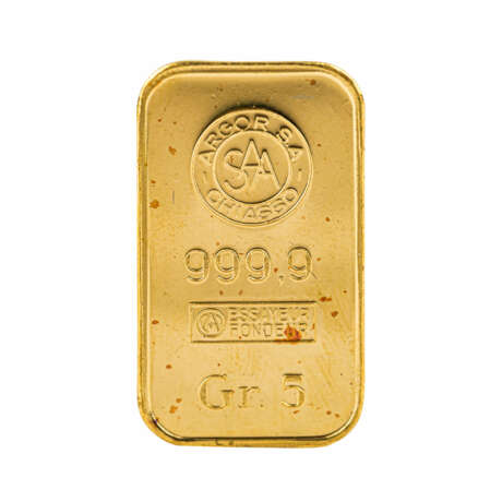 GOLDbarren - 5g GOLD fein, Goldbarren geprägt, Argor S.A., - фото 1