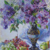«Le lilas et le raisin» Toile Peinture à l'huile Impressionnisme Nature morte 2010 - photo 1