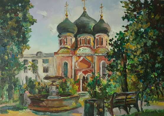 “Cast-iron fountain in the Pokrovsky temple” Canvas Oil paint Impressionist Landscape painting 2017 - photo 1