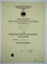 Kriegsverdienstkreuz, 2. Klasse Urkunde für einen Oberstaatsanwalt in Karlsruhe.