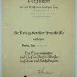 Kriegsverdienstmedaillen Urkunde für einen Ortsgruppenleiter in Berlin-Waidmannslust - фото 1