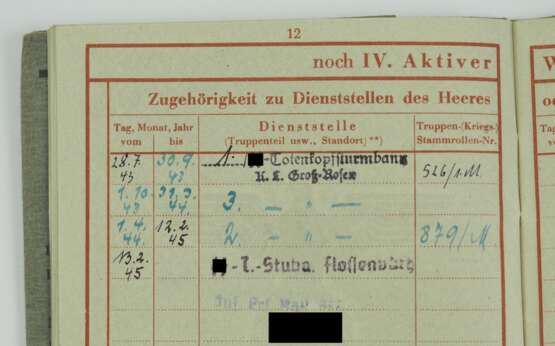 Wehrpaß eines volksdeutschen Rumänen und Angehörigen des KZ Wachpersonals von Groß-Rosen und Flossenbürg. - Foto 1