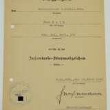 Infanterie-Sturmabzeichen, Silber Urkunde für einen Wachtmeister der Schutzpolizei d.R. im Res. Pol. Batl. 131. - photo 1