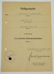 Infanterie-Sturmabzeichen, Silber Urkunde für einen Wachtmeister der Schutzpolizei d.R. im Res. Pol. Batl. 131.