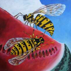 "Wasps on a watermelon"