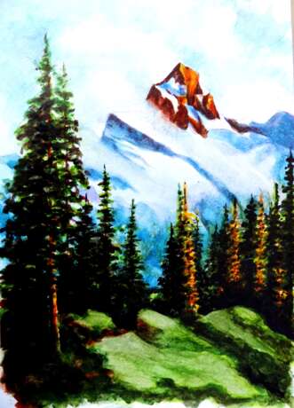 «Rouge le sommet» Carton Technique mixte Impressionnisme Peinture de paysage 2019 - photo 1