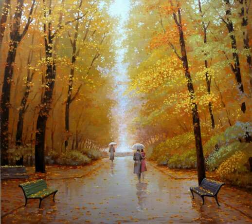 “In the autumn Park” Canvas Oil paint Realism Landscape painting 2015 - photo 1