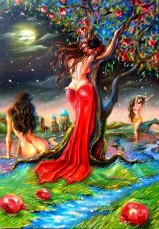 “Pomegranate nymphs” Canvas Oil paint Surrealism Mythological 2014 - photo 2