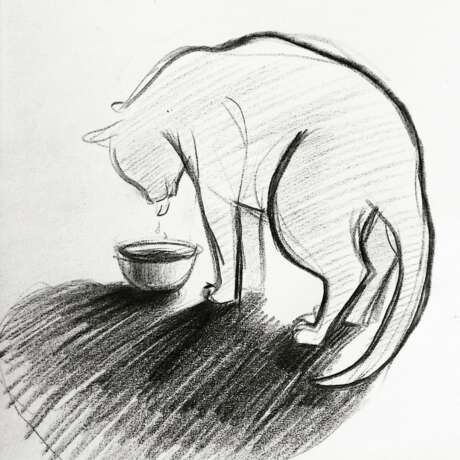 “Just a cat that came to drink water” Paper Pencil Animalistic 2018 - photo 1