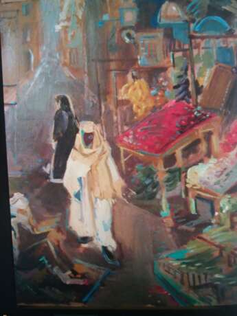 “Bazaar at Cairo Market in Cairo” Cardboard Oil paint Expressionist Everyday life 2002 - photo 1