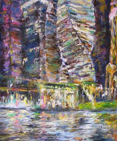 “Tower Moscow-City” Canvas Oil paint Impressionist Landscape painting 2014 - photo 1