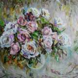 “Pink and white bouquet” Canvas Oil paint Impressionist Still life 2013 - photo 1