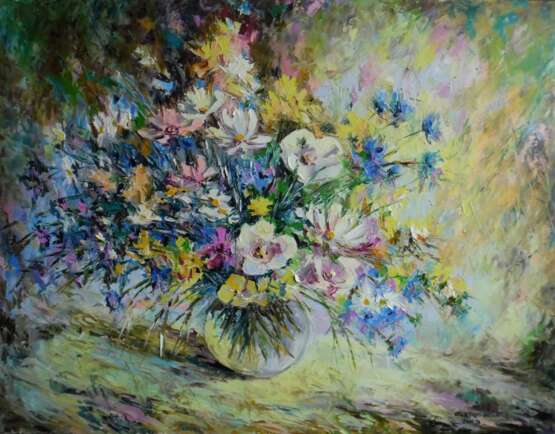 „Strauß Wildblumen“ Leinwand Ölfarbe Impressionismus Stillleben 2013 - Foto 1