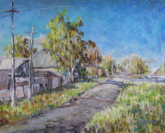 “Along the street” Canvas Oil paint Impressionist Landscape painting 2014 - photo 1
