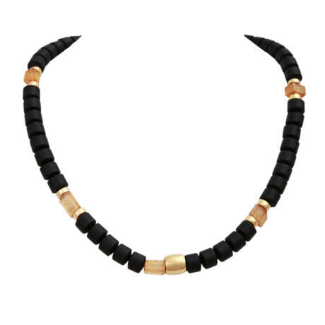 Collier aus Onyx in Walzenform mit 5 gelben Beryllen - Foto 1