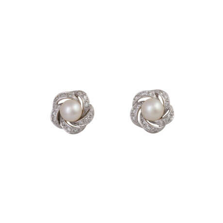 Paar Ohrclips mit Perlen und Diamanten - фото 1