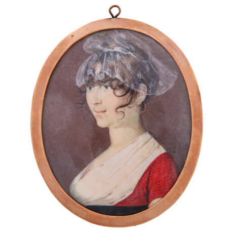 Porträt-Miniatur einer Biedermeier-Dame, wohl England 1. Hälfte 19. Jahrhundert. - photo 1