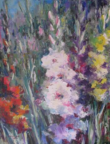 “Gladiolus in the garden” Canvas Oil paint Impressionist Still life 2015 - photo 1
